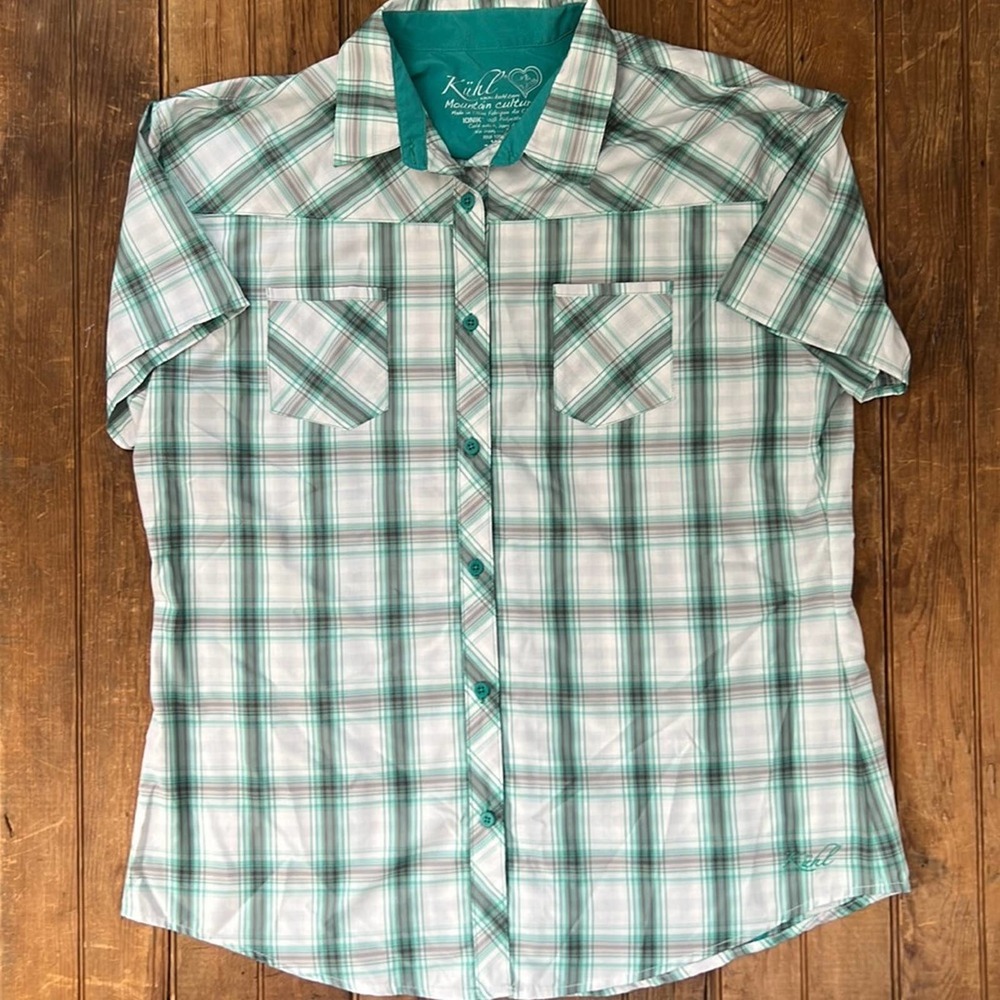 Kuhl womens button down shirt plaid short sleeve
